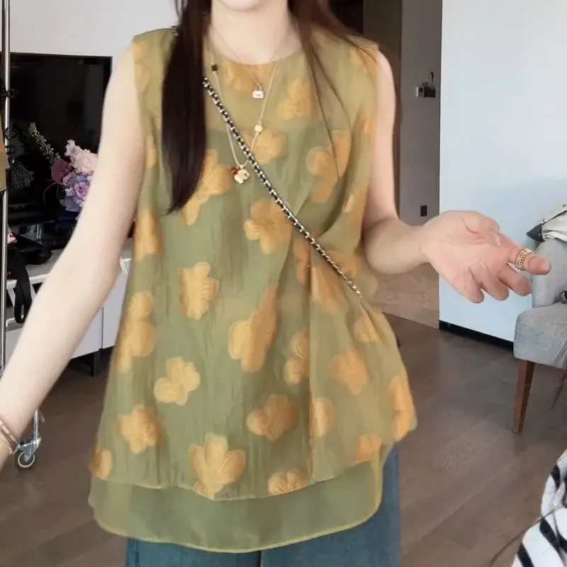 【青衫烟雨】25新小众立体刺绣花朵带内衬无袖吊带背心LK2503446