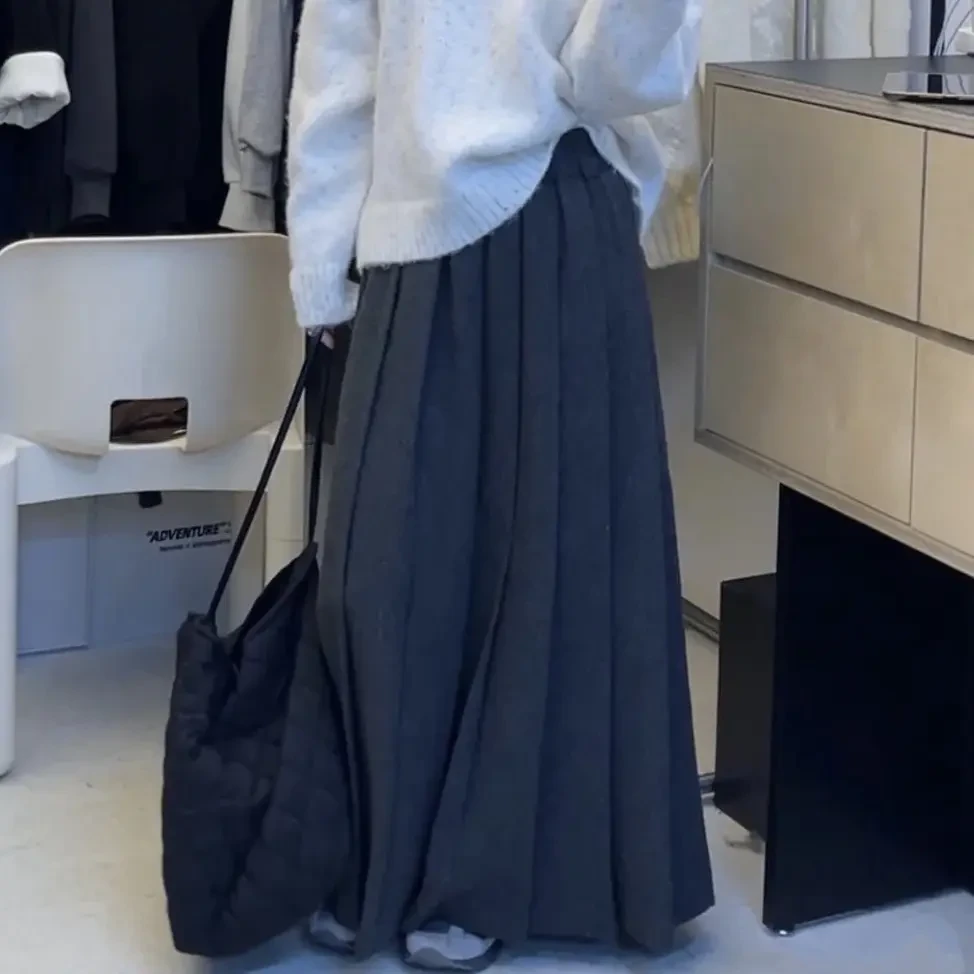 小花【搭完一整个秋冬】韩版松紧腰百褶长裙
