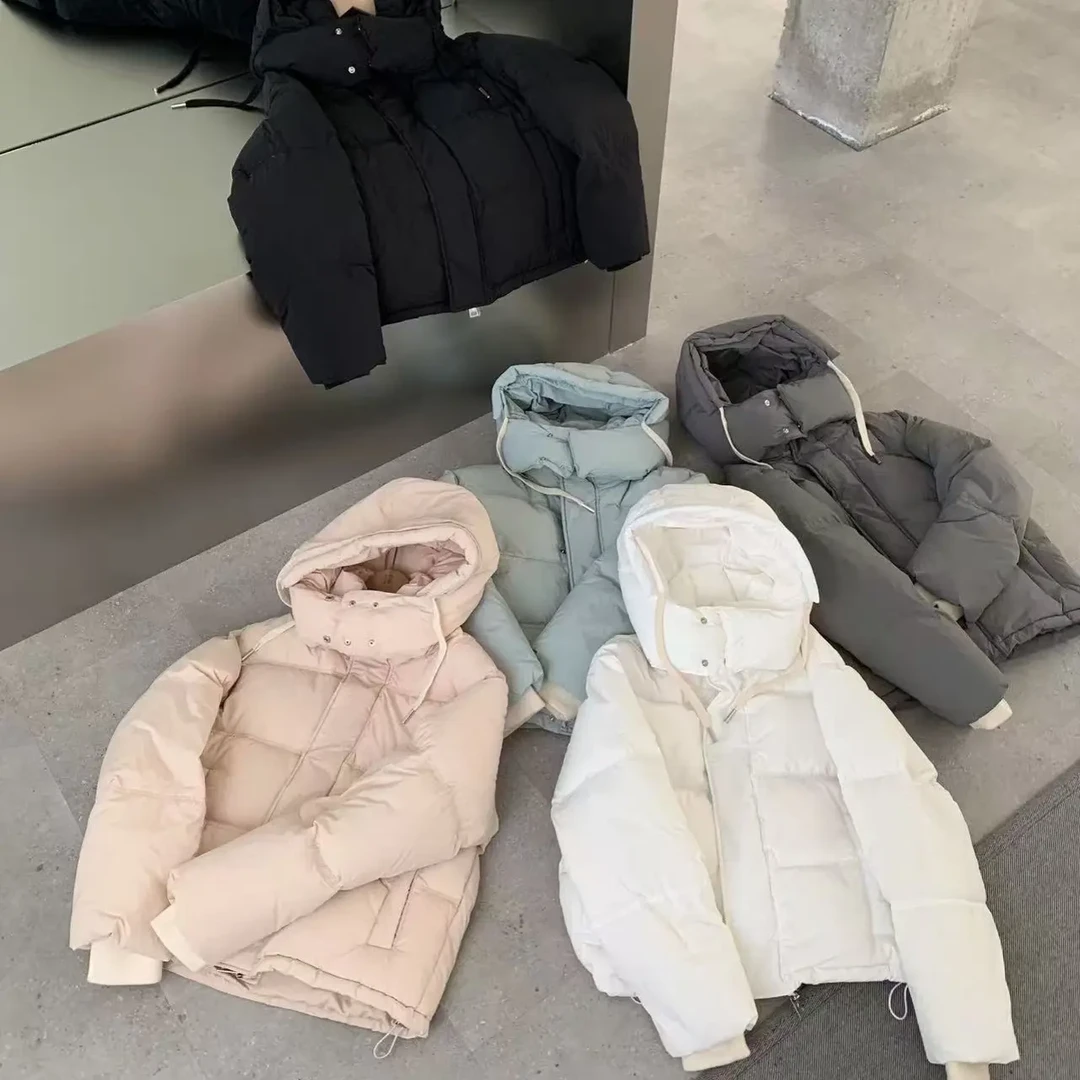 2025年新款冬季短款立领带帽加厚保暖宽松帽子可拆外套