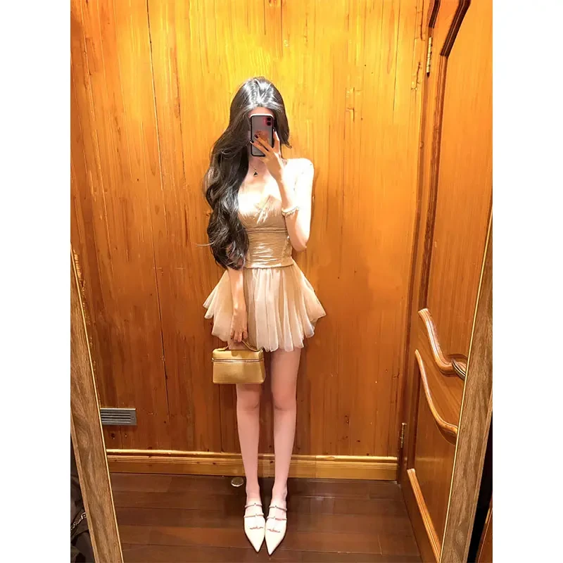 韩系甜美休闲时尚设计感V领收腰显瘦蕾丝上衣女高腰百搭网纱裤裙