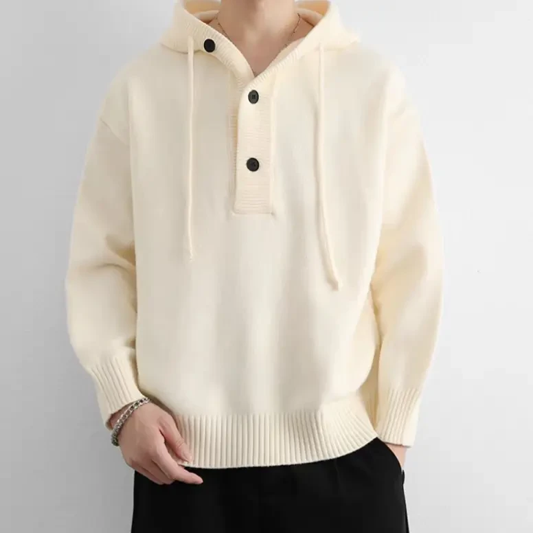 连帽宽松针织衫休闲保暖男士秋冬季青年慵懒风时尚潮牌毛衣外套