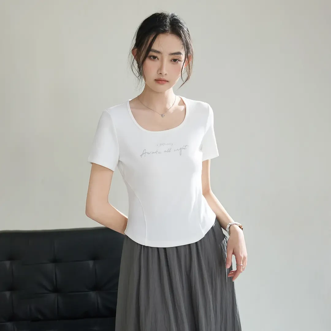 【专柜品质】夏季短袖女时尚气质设计感百搭短袖t恤白色显瘦上衣T恤