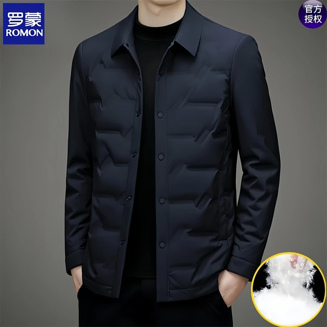Romon/罗蒙新款男士羽绒服冬季商务休闲保暖外套时尚翻领行政夹克