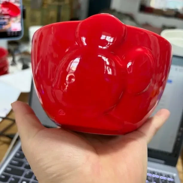 品牌陶瓷红色14厘米米奇面碗微瑕款
