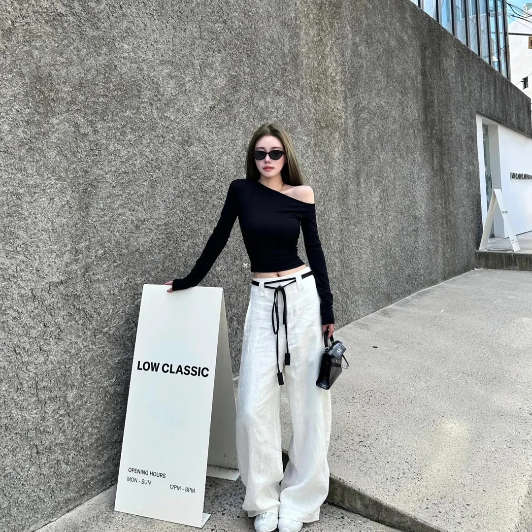 黑色上衣T恤女显瘦时尚气质女装早秋新款休闲修身百搭上衣打底