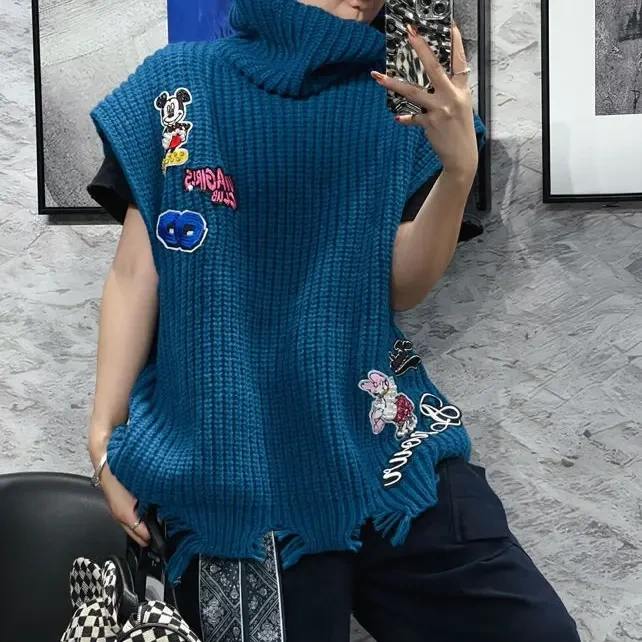 冬季圆领针织马甲女宽松外穿马夹叠穿外搭慵懒风毛针织衫8175