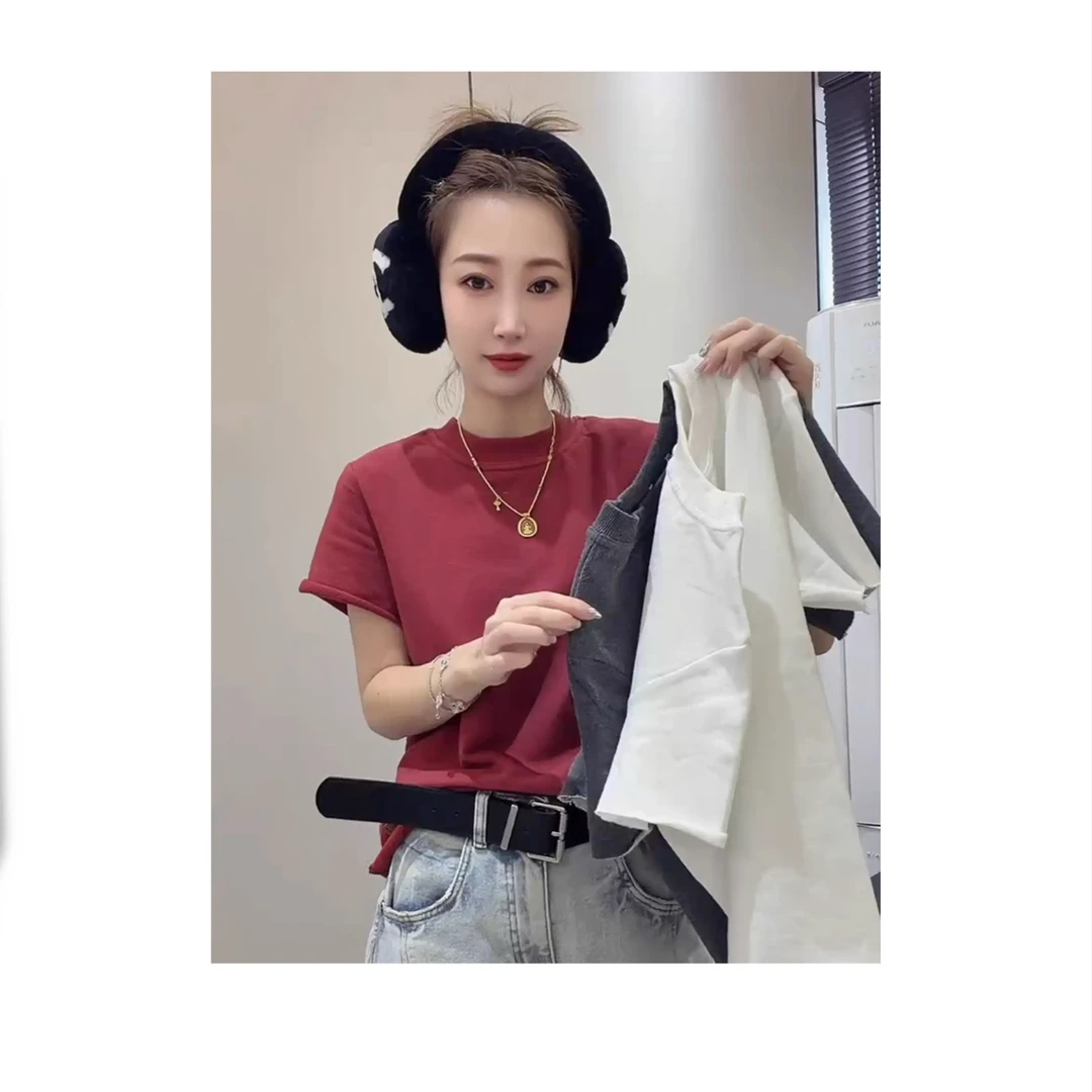 冬季新款磨毛内搭显瘦打底短袖T恤韩系减龄百搭休闲圆领