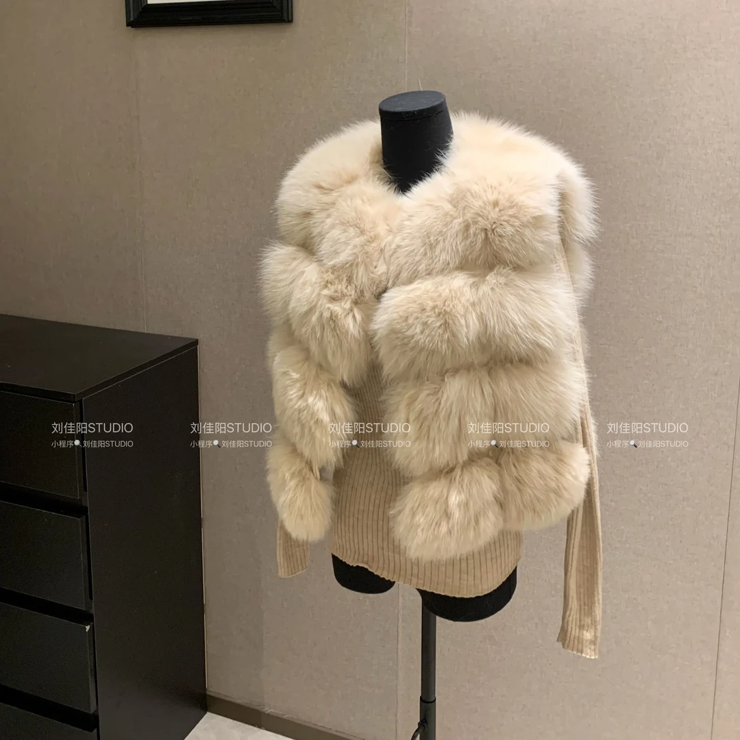 「刘佳阳STUDIO」奶茶色狐狸毛皮草马甲