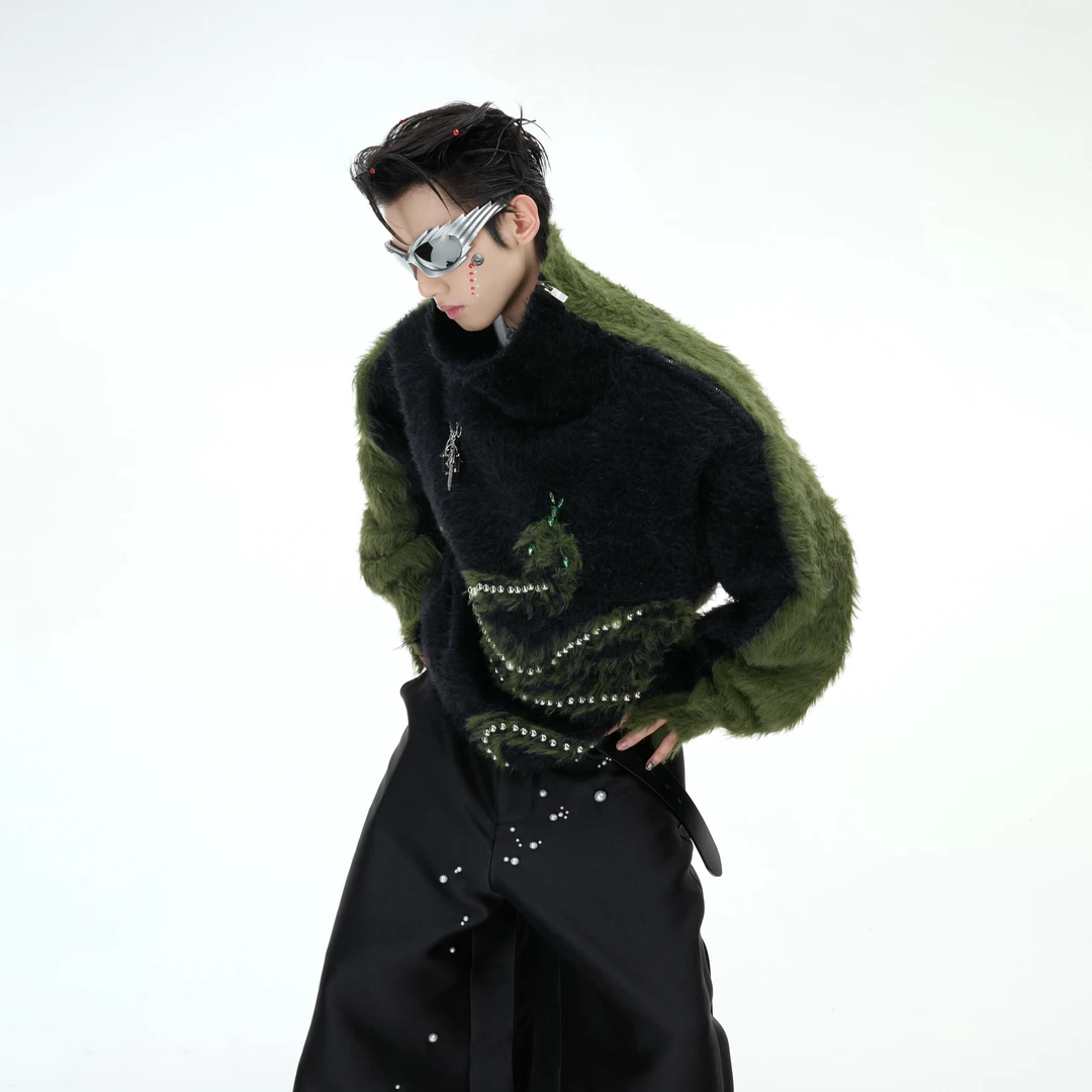ArguECulturE冬灵 小众防貂毛蛇年珍珠点缀毛衣高领毛绒软糯上衣