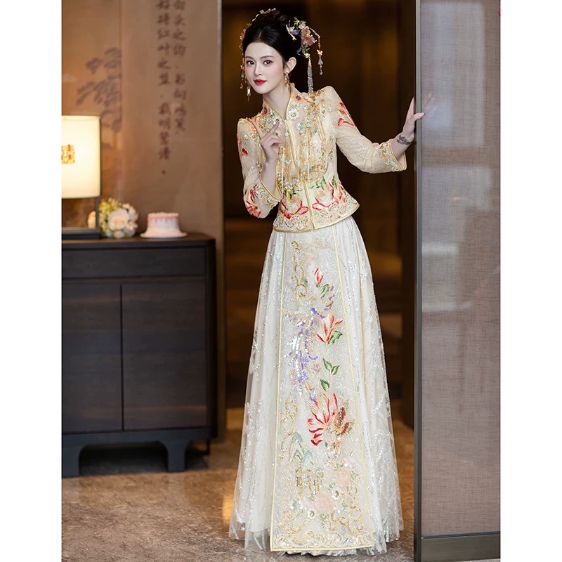 重工秀禾服新娘婚服中式2025新款香槟色出阁服高端婚礼大气结婚女