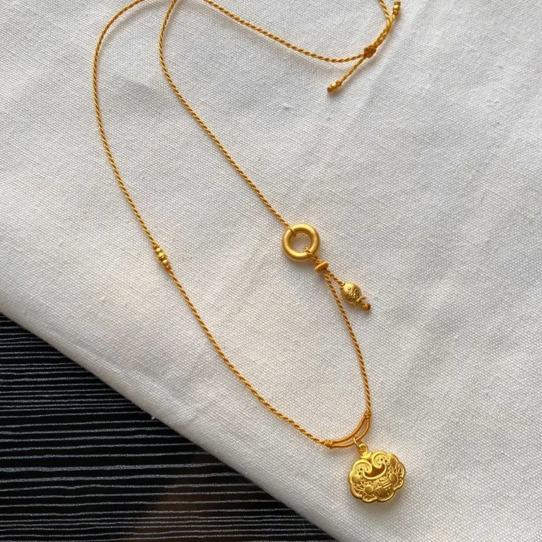 铜合金项链 新中式复古高级感平安锁项链烧蓝百搭精编高端吊坠绳