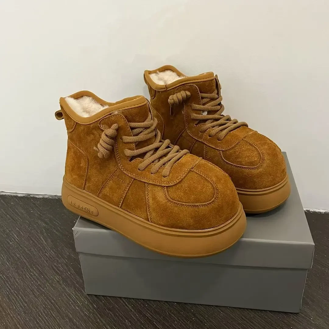 卡皮巴拉真皮大头雪地靴女2025冬季新款加绒加厚保暖厚底短靴女潮