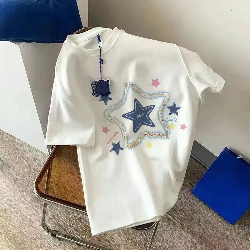 【星星】夏季爆款百搭休闲打底设计感小众印花圆领T恤高考毕业季