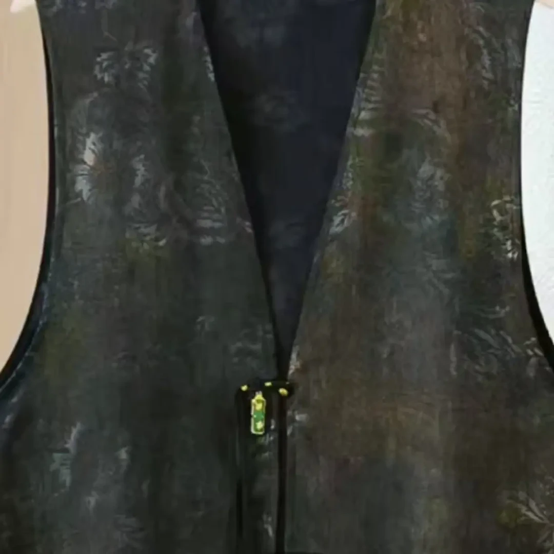 复古短款马甲仿香云纱水墨迷彩常规款