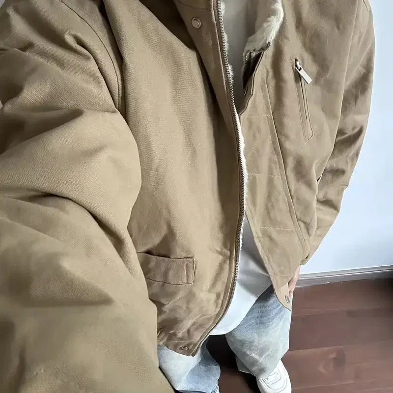 美式复古立领飞行夹克棉服男女宽松百搭冬季加绒加厚短款工装外套