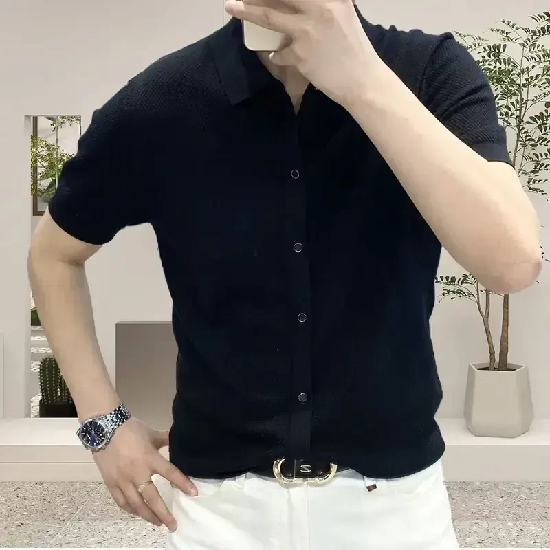 2025夏季新款简约风男POLO衫休闲运动短袖假开衫款衬衫商务绅士