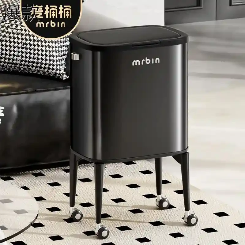 麦桶桶垃圾桶家用厨房专用免弯腰大号大容量带盖高脚可移动黑色桶