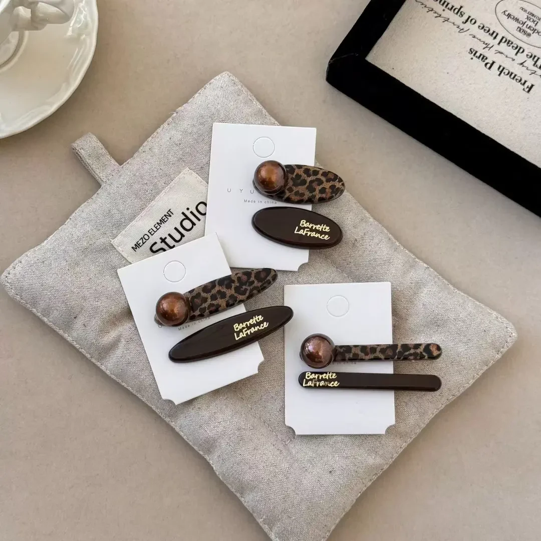 高级感豹纹发夹复古百搭刘海夹前额碎发夹秋冬新款侧边夹甜酷发饰