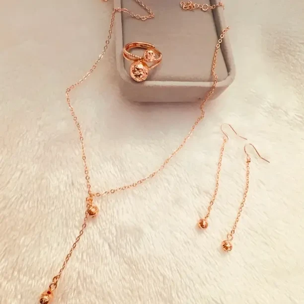 铜合金项链 parilar新款玫瑰金色圆豆项链精美百搭款三件套935