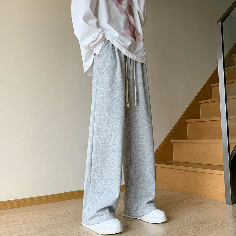 仓石一树阔腿休闲裤男款春秋季雅痞痞帅男生灰色运动卫裤夏季薄款