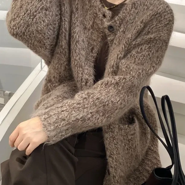 25161两色彩色纽扣慵懒风绵羊毛混纺百搭软糯针织毛衣开衫秋