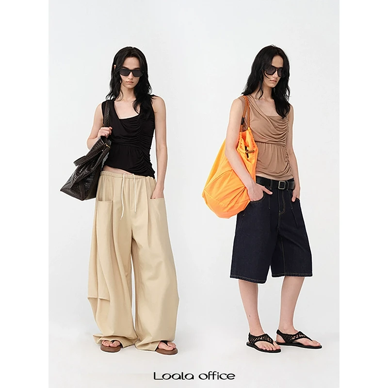 Loala office 不规则解构设计褶皱堆量背心上衣