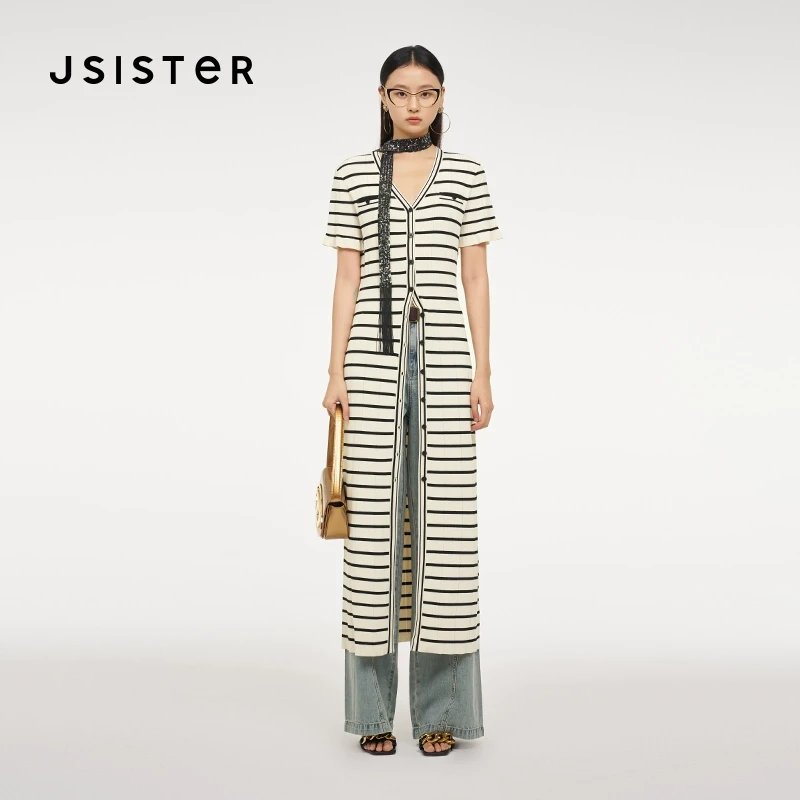 jsister 夏装新款 JS女装时尚条纹针织连衣裙 S423104388
