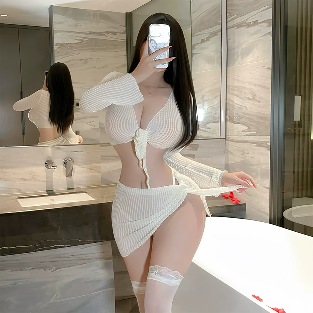 适用于格格家网红主辣妹少女比基尼式三点分体裙式镂空制服套装