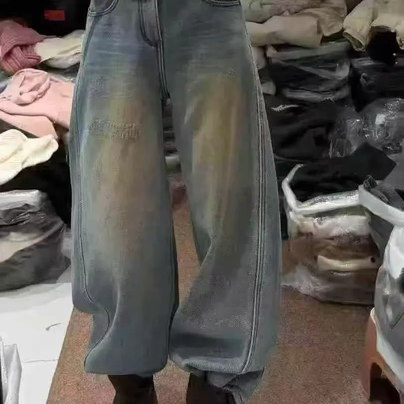 利君家冬季加绒高腰复古弯刀显瘦牛仔裤配腰带裤长100c