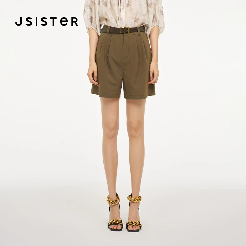 jsister 夏装新款 JS女装时尚咖色直筒短裤潮 S424210479