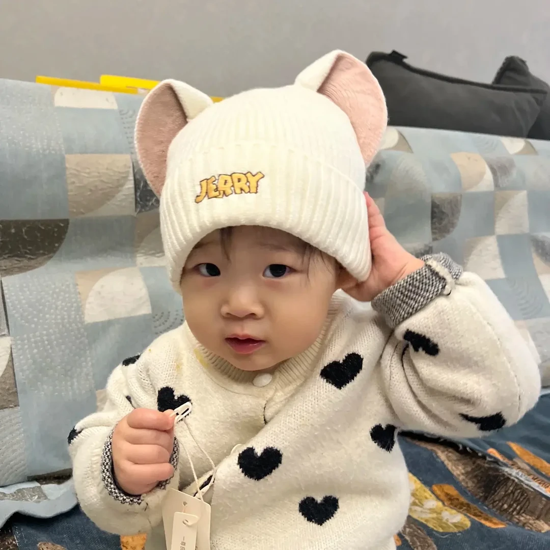 婴儿帽子儿童毛线帽冬季保暖帽子宝宝针织帽子防风保暖加厚帽JERR
