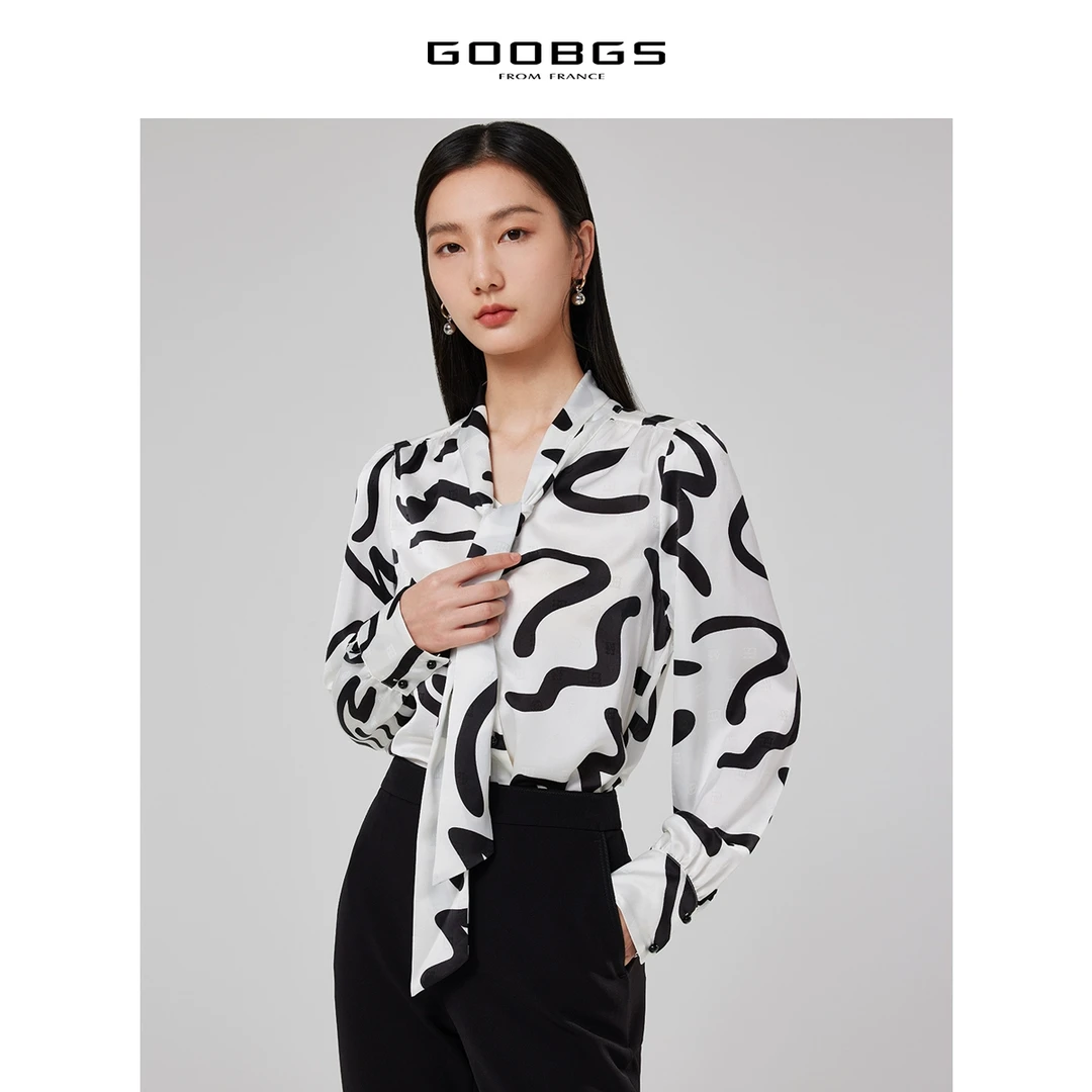 GOOBGS印花长袖飘带领衬衫G3111563-A
