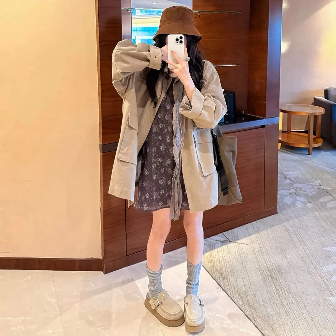 28203高级感宽松休闲中长款英伦风女士风衣外套Y162衣长75