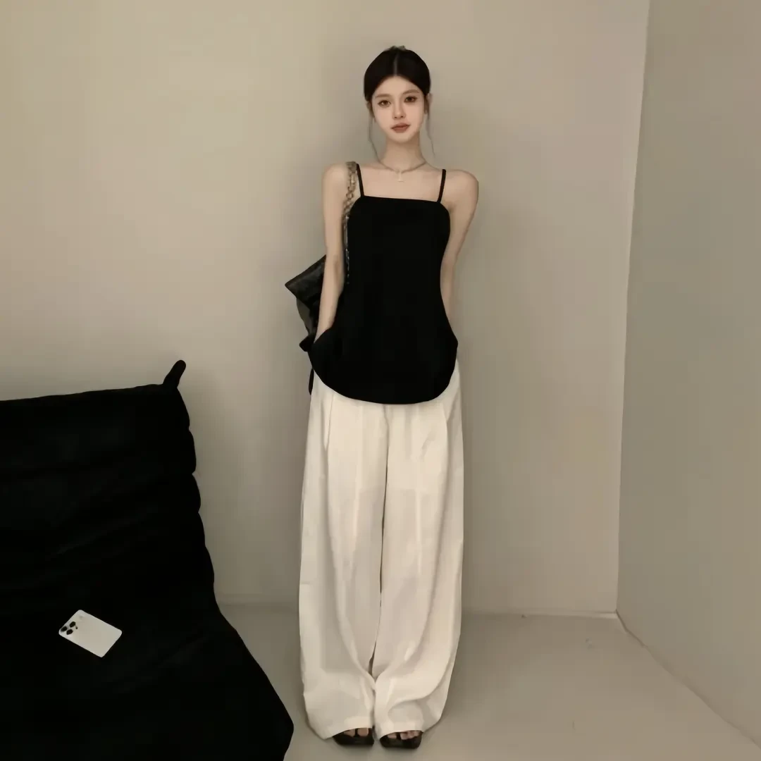 辣妹黑色抹胸气质显瘦一字肩吊带女2025夏季新款时尚高腰阔腿裤