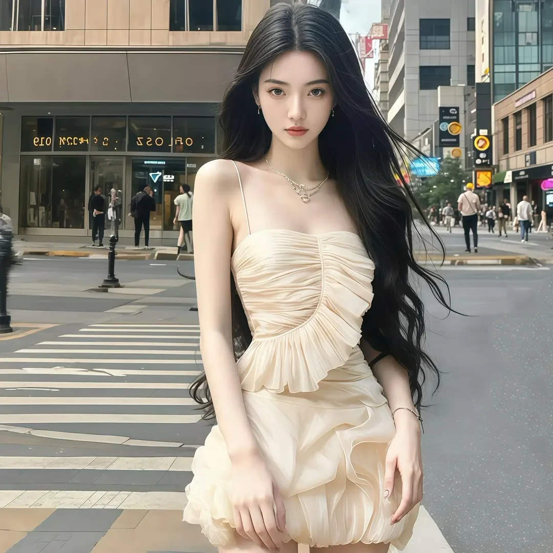 显瘦性感辣妹小众吊带连衣裙新款褶皱收腰气质时尚纯欲高级感温柔