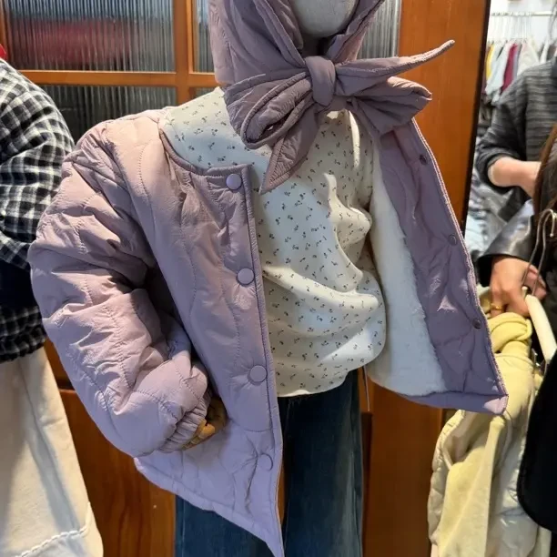 冬季女童洋气百搭韩版加绒加厚连帽夹棉外套