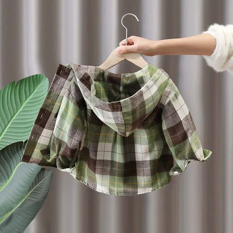 儿童格子外套春秋季连帽格子衬衫2025新款痞帅男童洋气网红衣服春