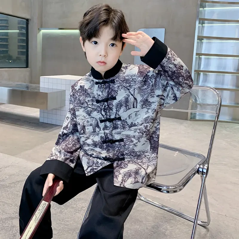 汉服男童春秋款儿童国风套装中大童唐装男宝宝古装男孩春季中式潮