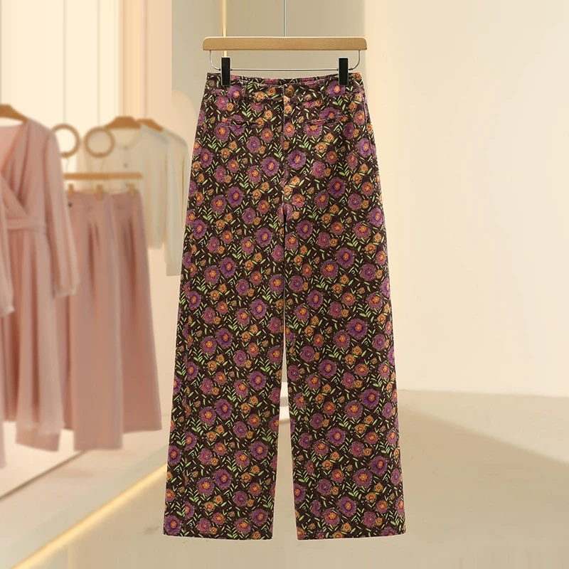 【TA】紫色格桑花宽松直筒牛仔裤2025春季新款撤柜女装