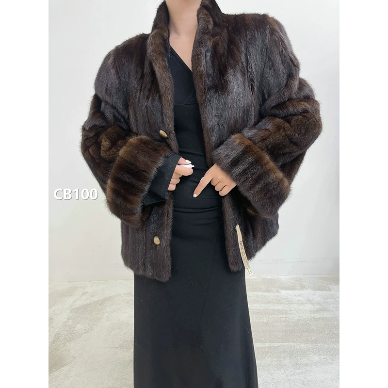 【CB100】2XL码 茶黑色全抽貂皮外套水貂（肩44胸116衣64袖61）