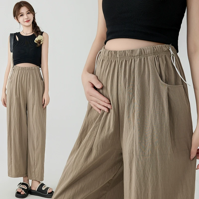 孕妇山本裤子无托腹外穿夏季薄款宽松休闲九分阔腿裤加大