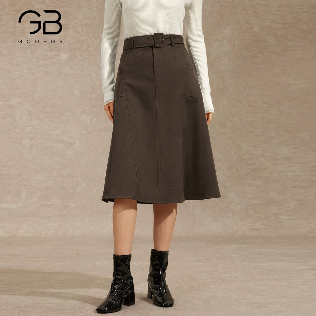 【谷邦L+】谷邦GOOBGS 纯色廓形绒感半身裙 G2422282
