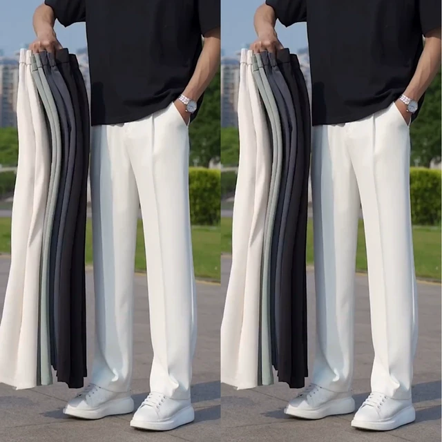 2025夏季新款透气冰丝薄款阔腿裤男士直筒长裤百搭西裤色休闲裤
