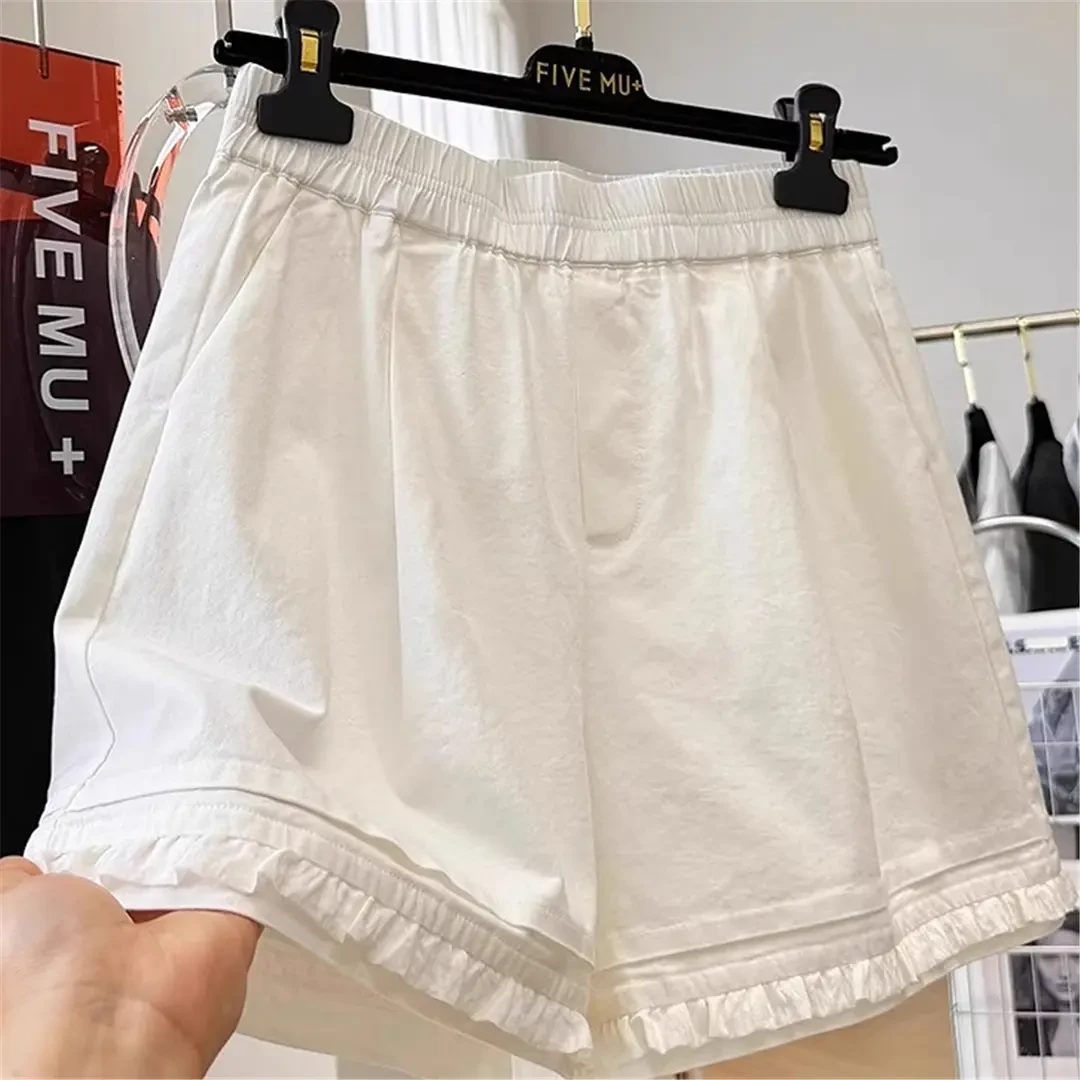 高级感减龄木耳边韩系A字休闲短裤女夏季外穿阔腿直筒裤热裤裤子