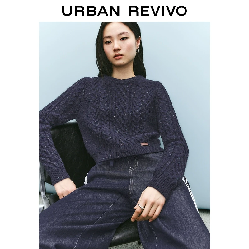 UR2025秋季新款女装复古学院风绞花肌理感针织衫UYU950038
