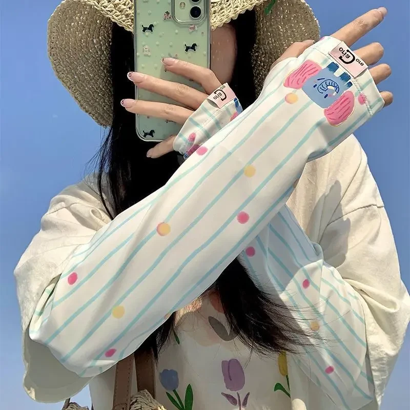 条纹大象防晒冰袖女夏2025新款宽松防紫外线遮阳冰丝袖套骑行X919