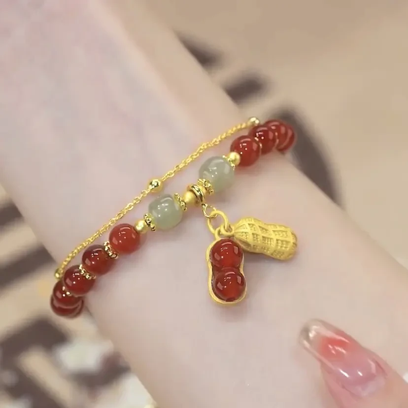 铜合金手链红色花生手链女款2025新款火爆款手串饰品女神节礼物