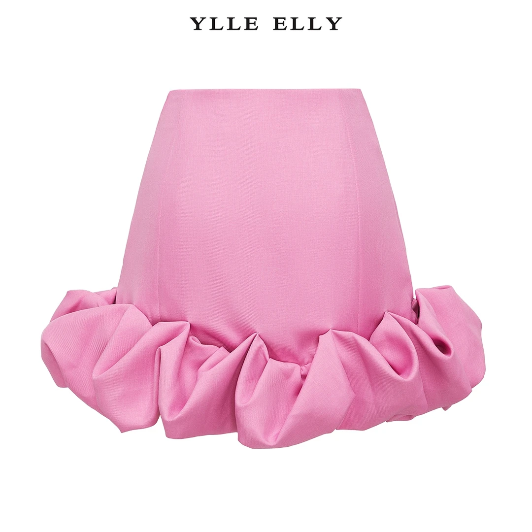 【九月专属】YLLEELLY花苞边短裙2024春季新款设计感包臀半身裙