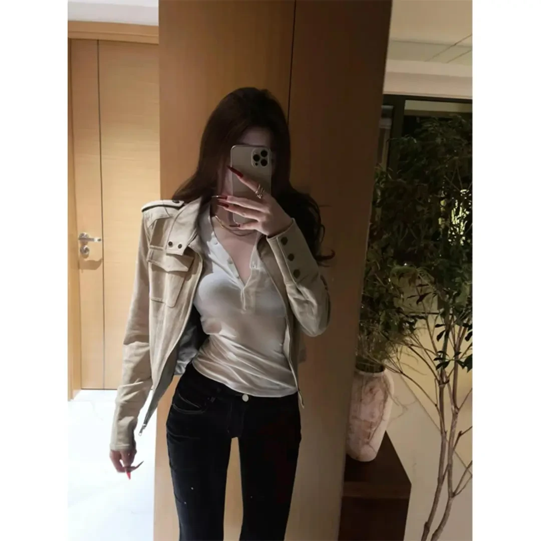 女装早春美式复古减龄显瘦短款夹克外套韩版小众休闲百搭长袖上衣