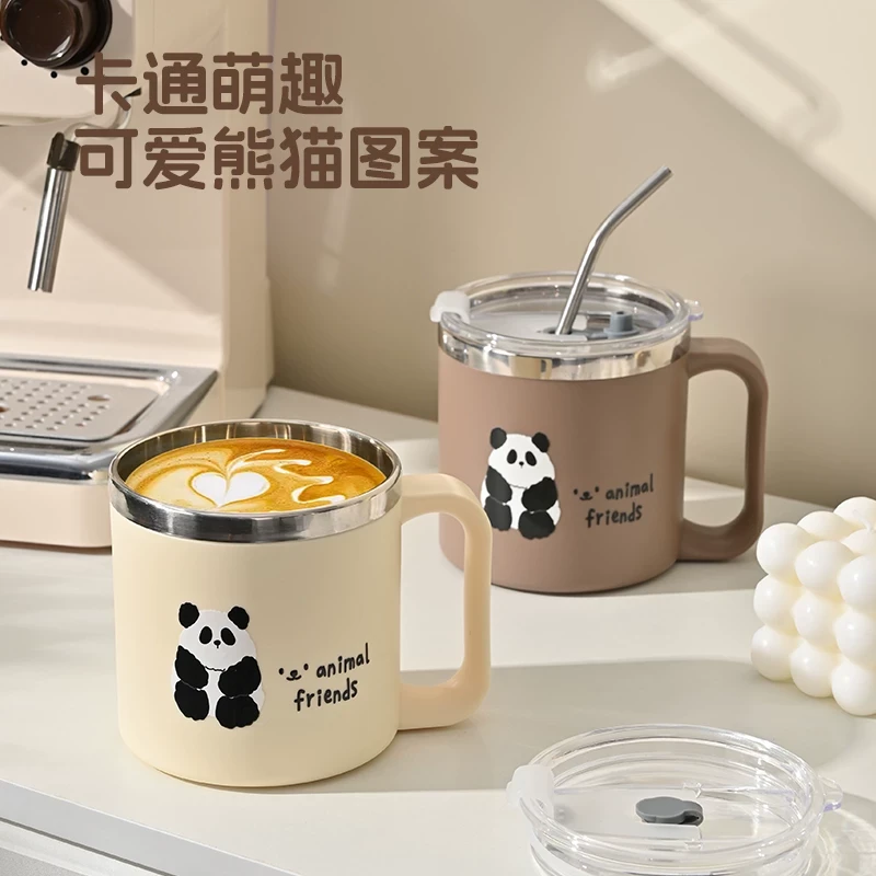 泡麦片专用水杯带盖牛奶早餐杯马克杯办公室咖啡杯冲泡杯带勺杯子